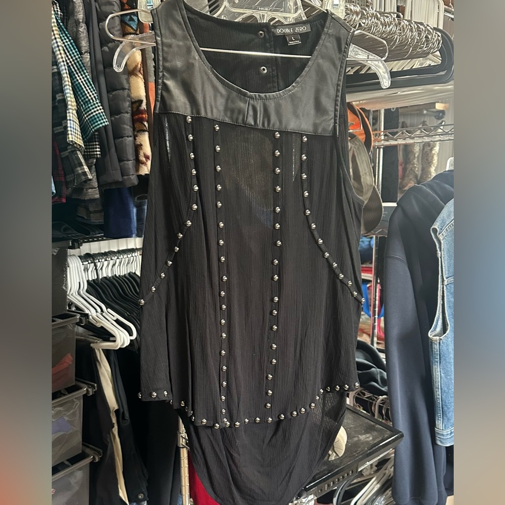 Double Zero Black Studded Sleeveless Tank Top
